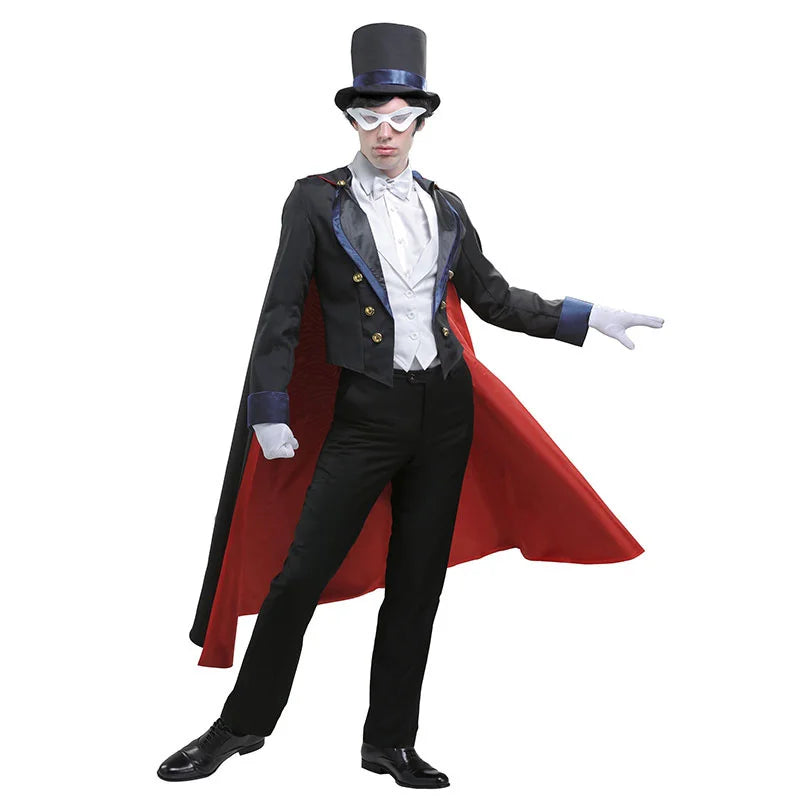 Anime Cosplay Costume Adult Men Tuxedo Dinner Clothes Full Suit Uniform Mask Halloween Cosplay Magician Costume