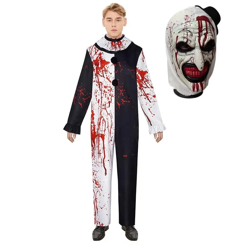 Men Halloween Costumes Art The Clown Cosplay Costume Movie Terrifierr 2 Bloody Jumpsuit Male Jumpsuit Horror Outfits
