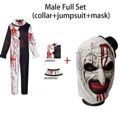 Men Halloween Costumes Art The Clown Cosplay Costume Movie Terrifierr 2 Bloody Jumpsuit Male Jumpsuit Horror Outfits